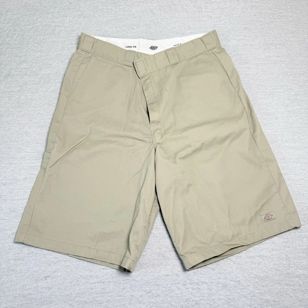 Dickies Men's Work Shorts 40 Khaki Loose Fit Flat Front Cotton Blend Workwear